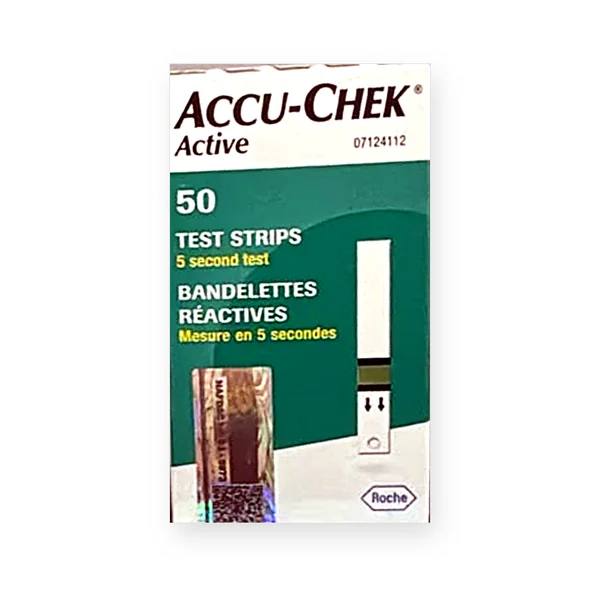 Accu-Chek Active Test Strips box — 50 test strips for the Accu-Chek Active meter, Roche